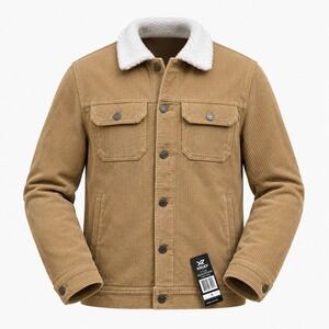 XRAY Jeans Corduroy Trucker Jacket Mens Small Khaki Sherpa Collar XRJK5100558